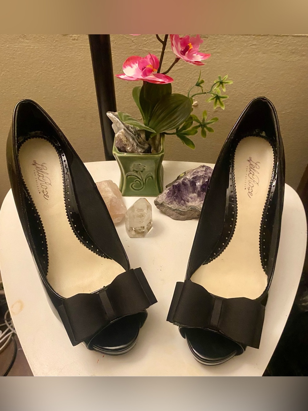 Vintage Payless Black Peep-Toe Bow Heels for Women